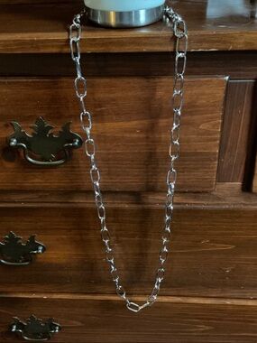Set of two paper clip style silver tone chains